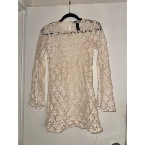 Beachriot Floral Cream Bridal Coverup - Long Sleeve Beach Dress Size Small